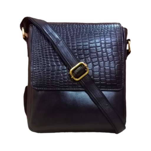 Men's Full Grain Leather Crocodile Pattern black Crossbody Bag(25 × 21.5cm)